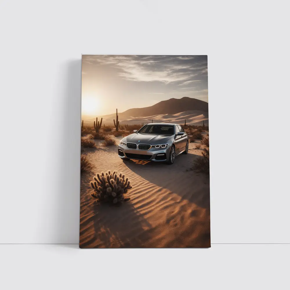 BMW 5 Series Silver Sedan Desert Sunset – Wall Art