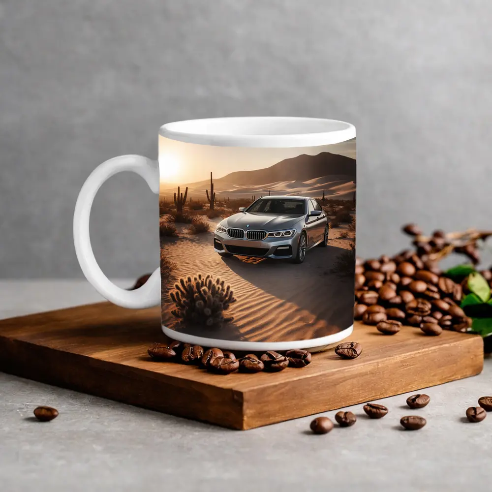 BMW 5 Series Silver Sedan Desert Sunset – Mugs