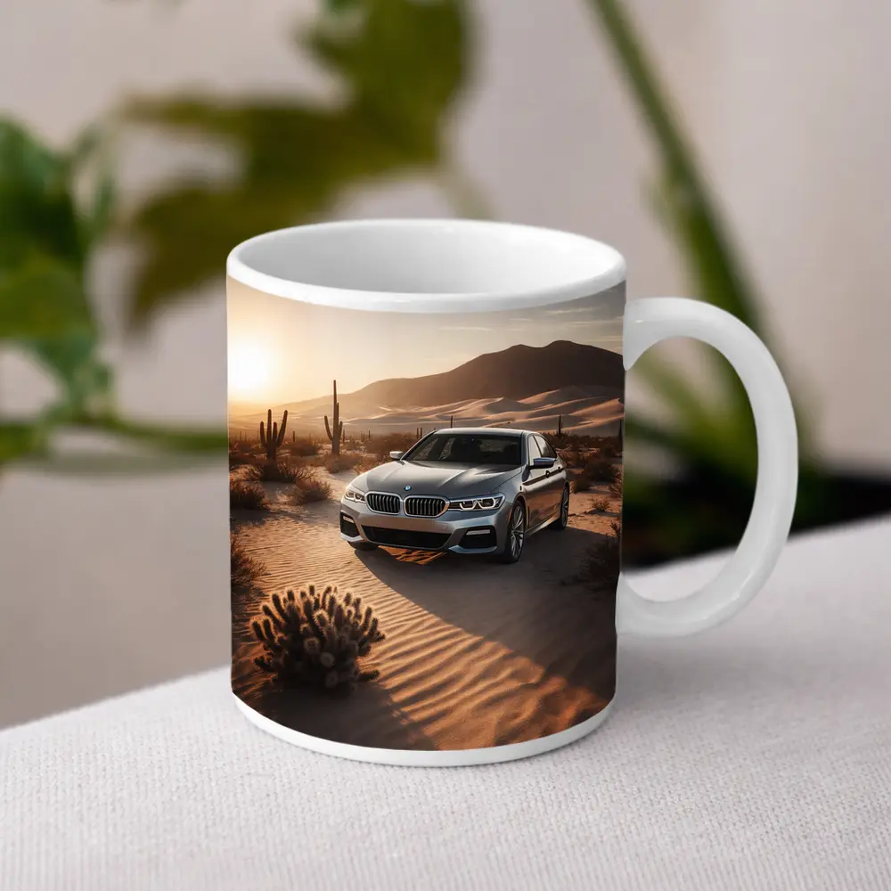 BMW 5 Series Silver Sedan Desert Sunset – Mugs