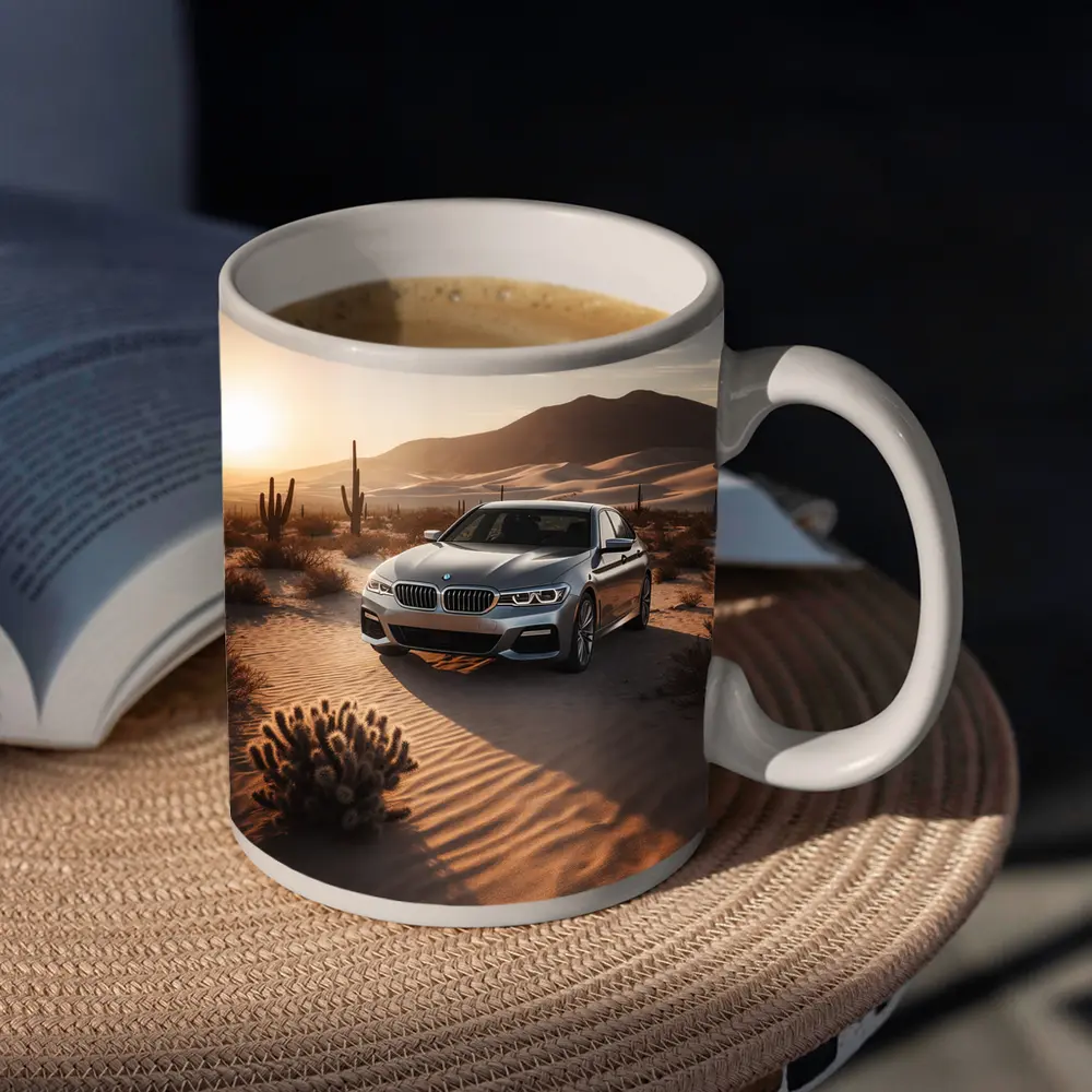 BMW 5 Series Silver Sedan Desert Sunset – Mugs