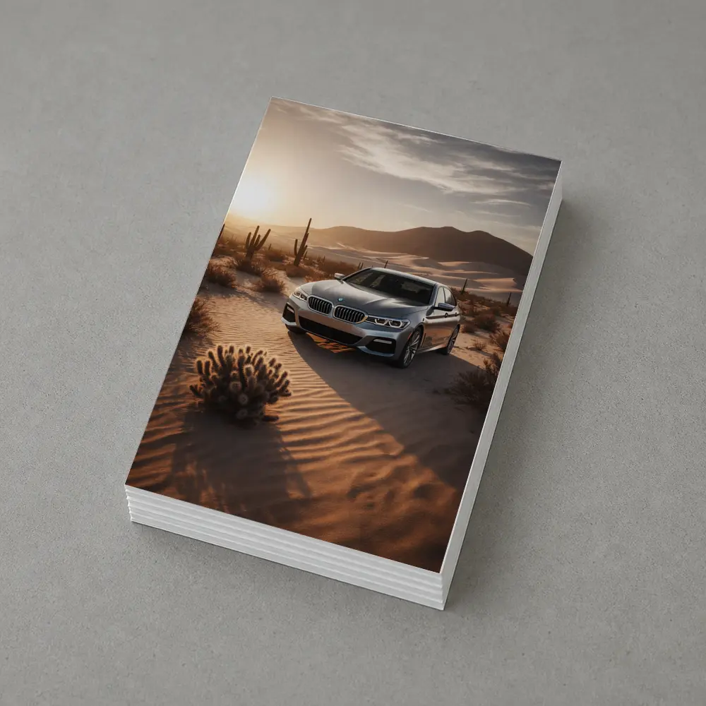 BMW 5 Series Silver Sedan Desert Sunset – Postcards