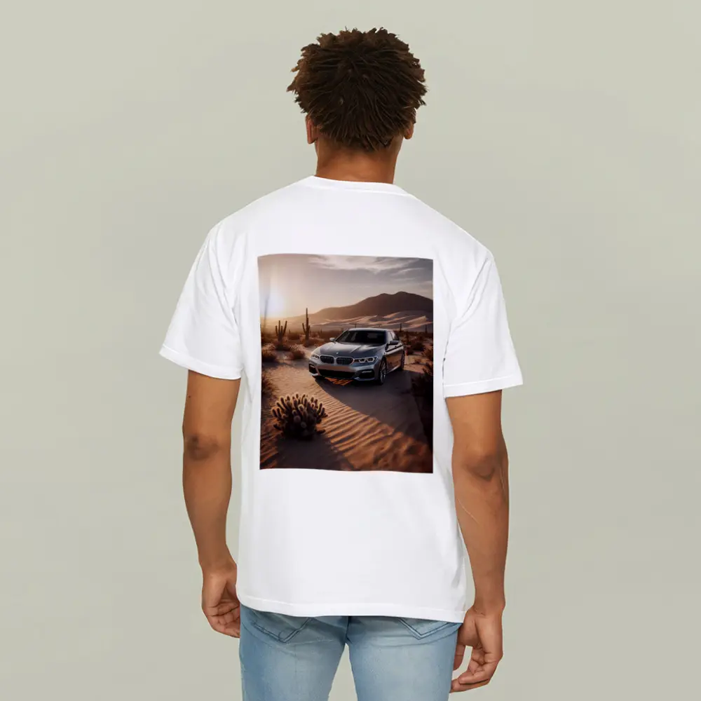 BMW 5 Series Silver Sedan Desert Sunset – T-Shirts