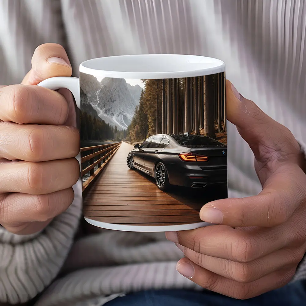 BMW 7 Series On Mountain Wooden Bridge – Mugs