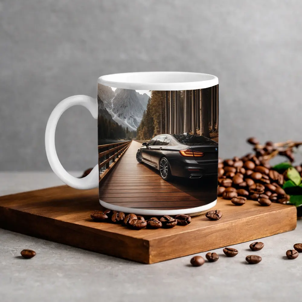 BMW 7 Series On Mountain Wooden Bridge – Mugs