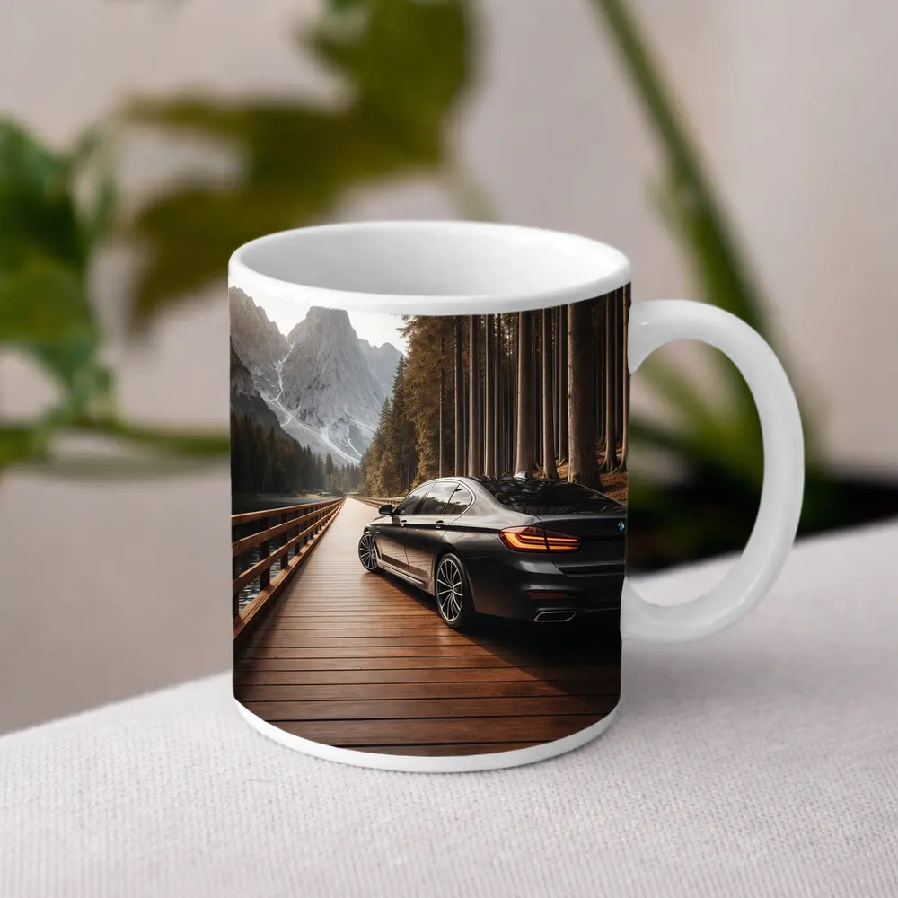 BMW 7 Series On Mountain Wooden Bridge – Mugs