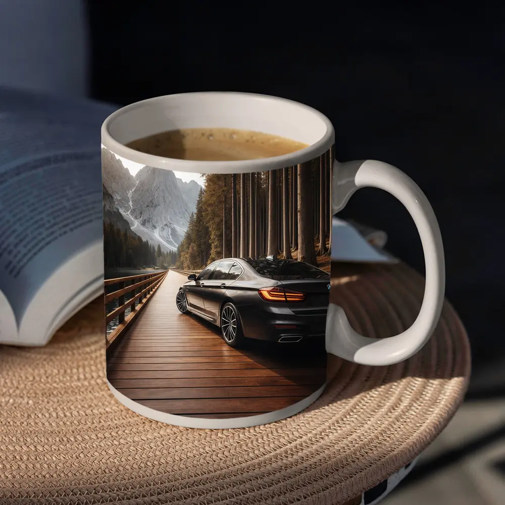 BMW 7 Series On Mountain Wooden Bridge – Mugs