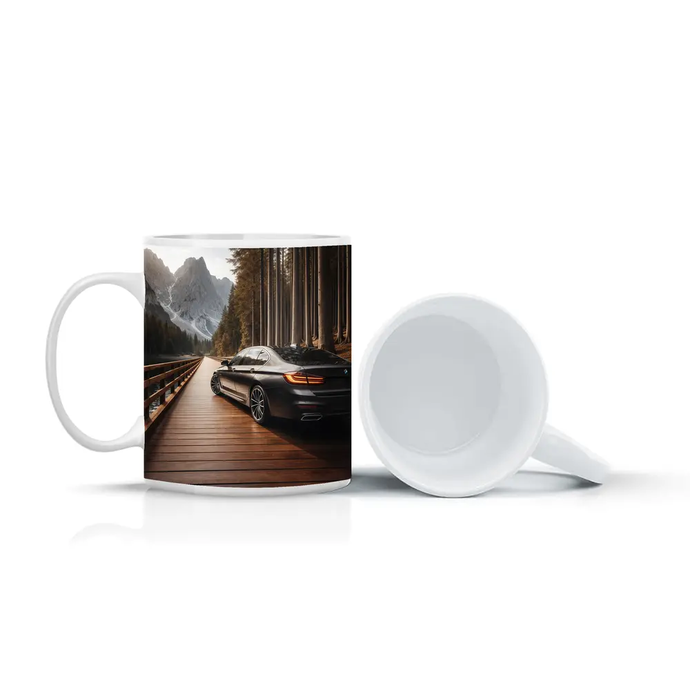 BMW 7 Series On Mountain Wooden Bridge – Mugs