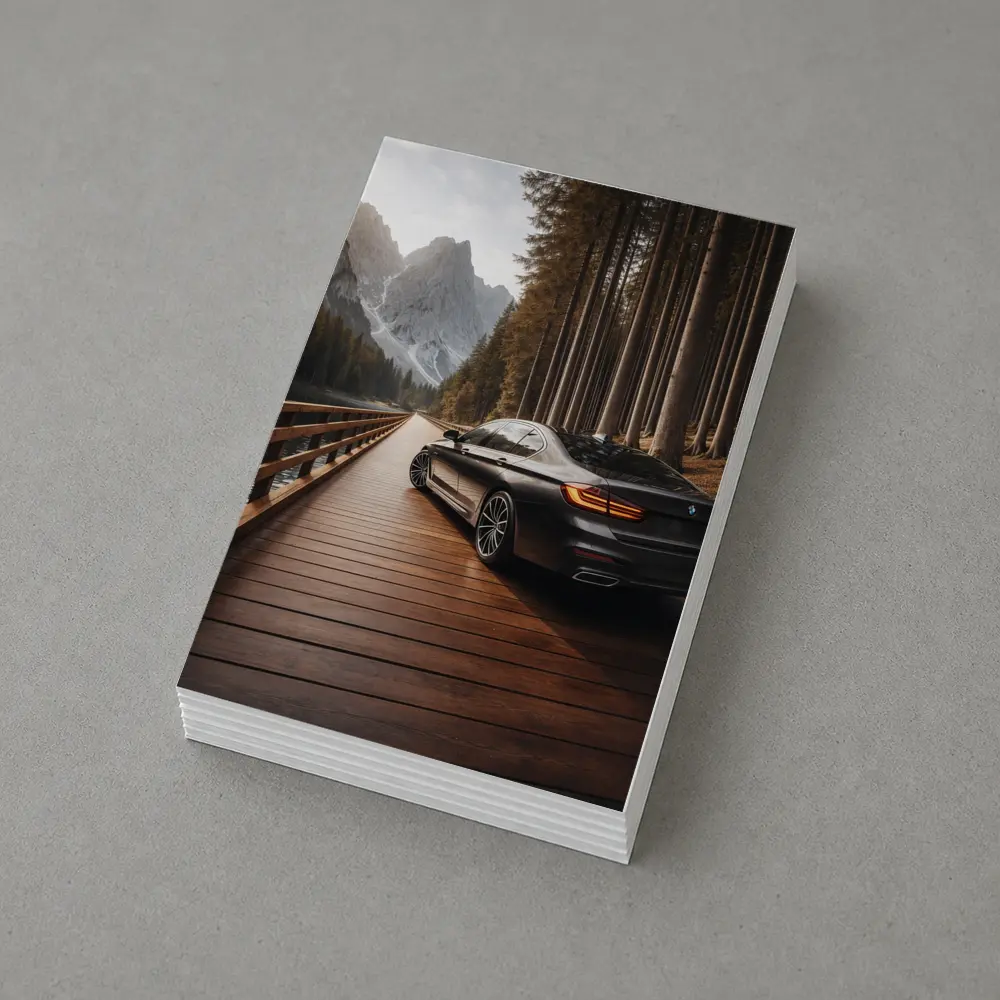 BMW 7 Series On Mountain Wooden Bridge – Postcards