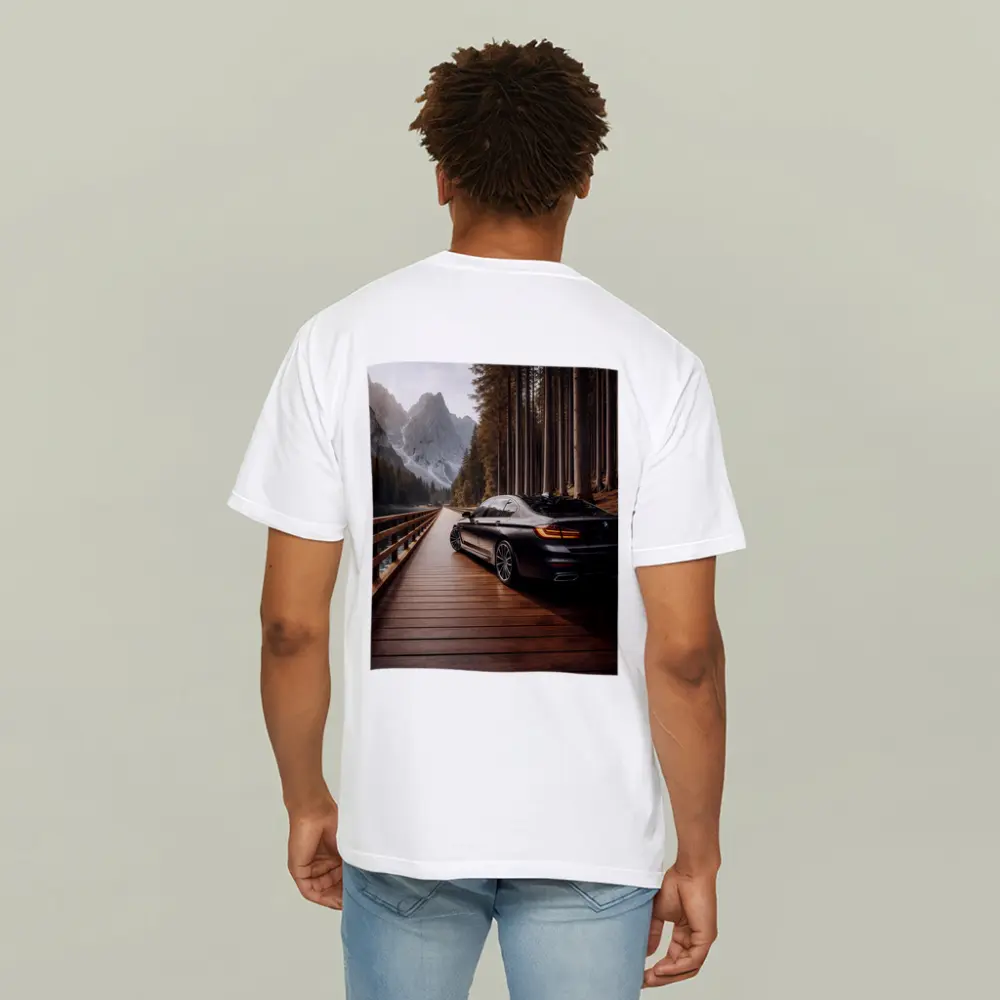 BMW 7 Series On Mountain Wooden Bridge – T-Shirts
