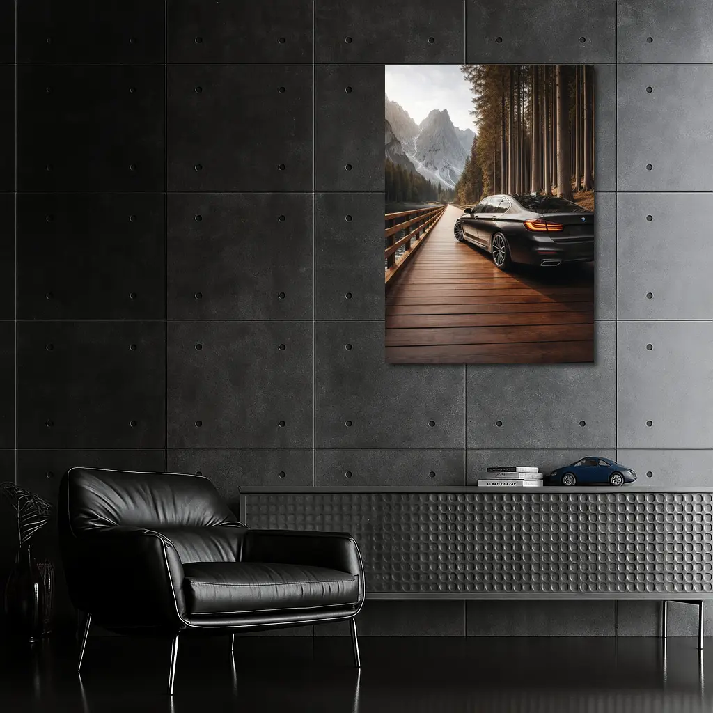 BMW 7 Series On Mountain Wooden Bridge – Wall Art