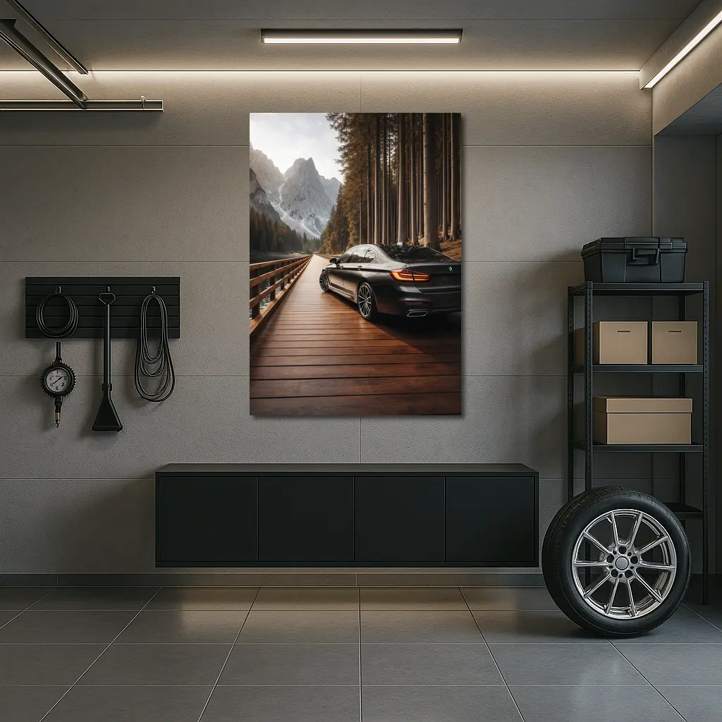BMW 7 Series On Mountain Wooden Bridge – Wall Art