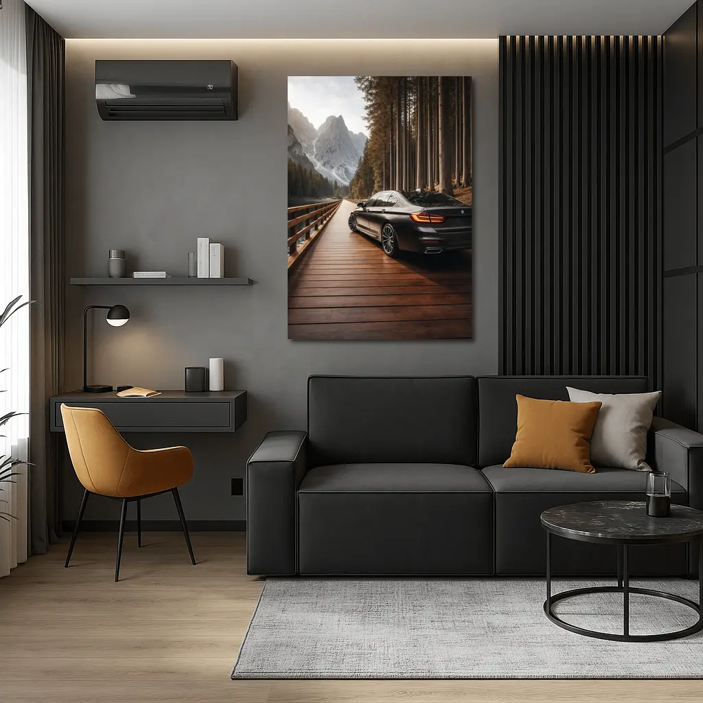 BMW 7 Series On Mountain Wooden Bridge – Wall Art