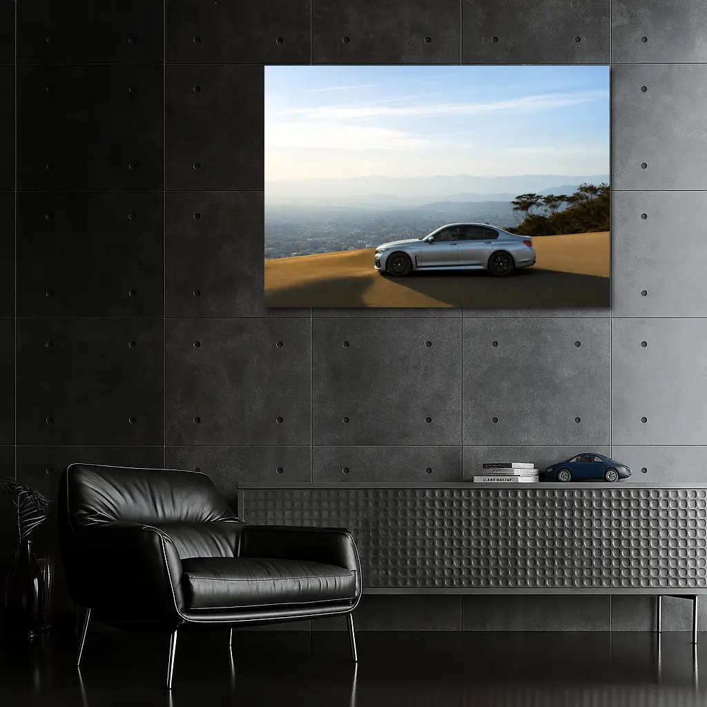 BMW 7 Series Silver Sedan City Overlook – Wall Art