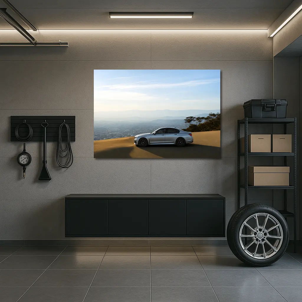 BMW 7 Series Silver Sedan City Overlook – Wall Art