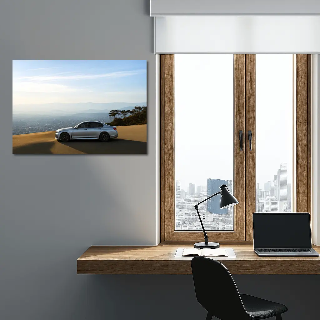 BMW 7 Series Silver Sedan City Overlook – Wall Art