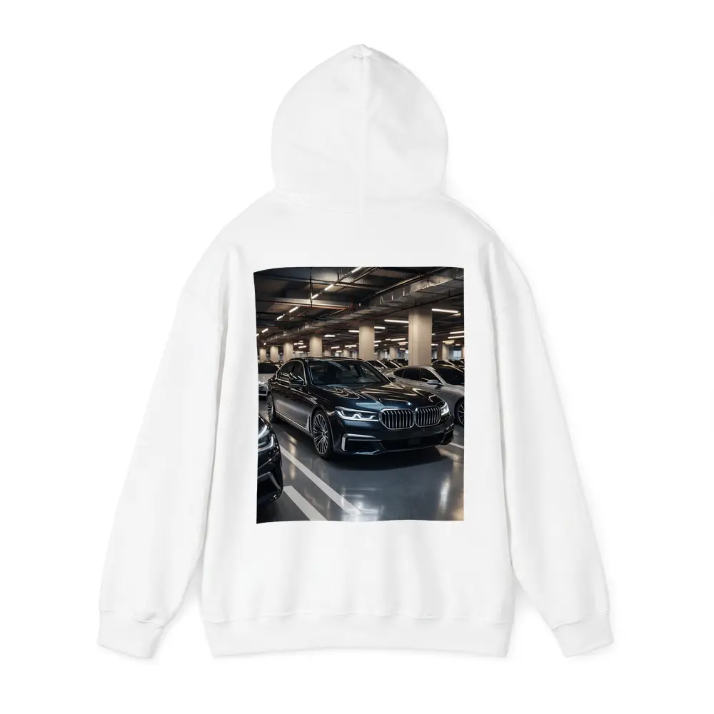 BMW Seven Series Black Sedan Parking Garage – Hoodies