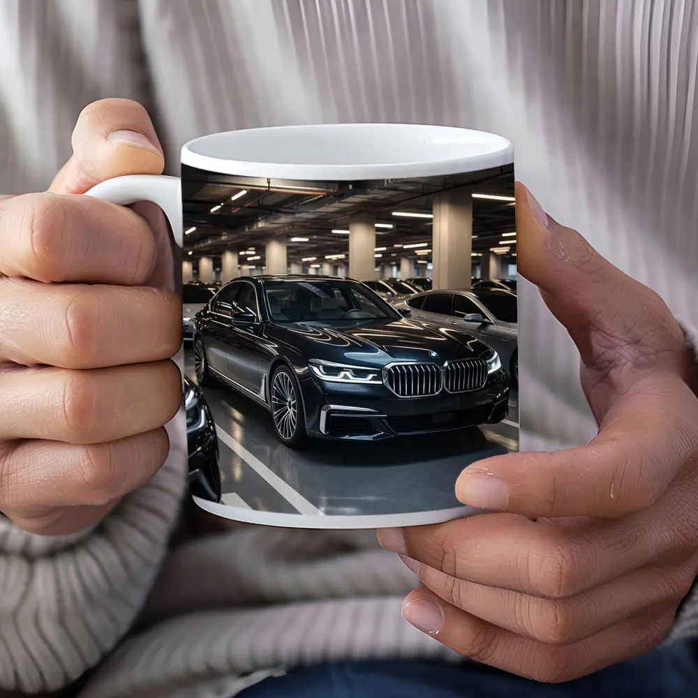 BMW Seven Series Black Sedan Parking Garage – Mugs