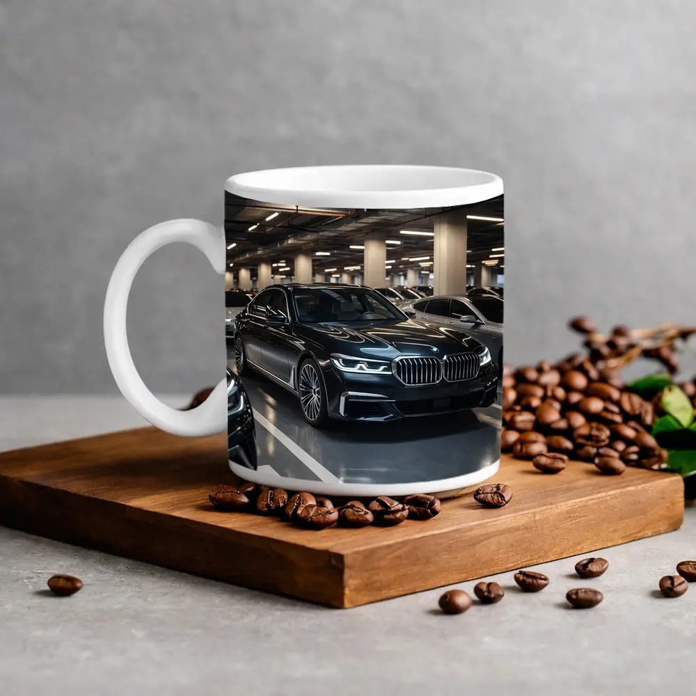 BMW Seven Series Black Sedan Parking Garage – Mugs