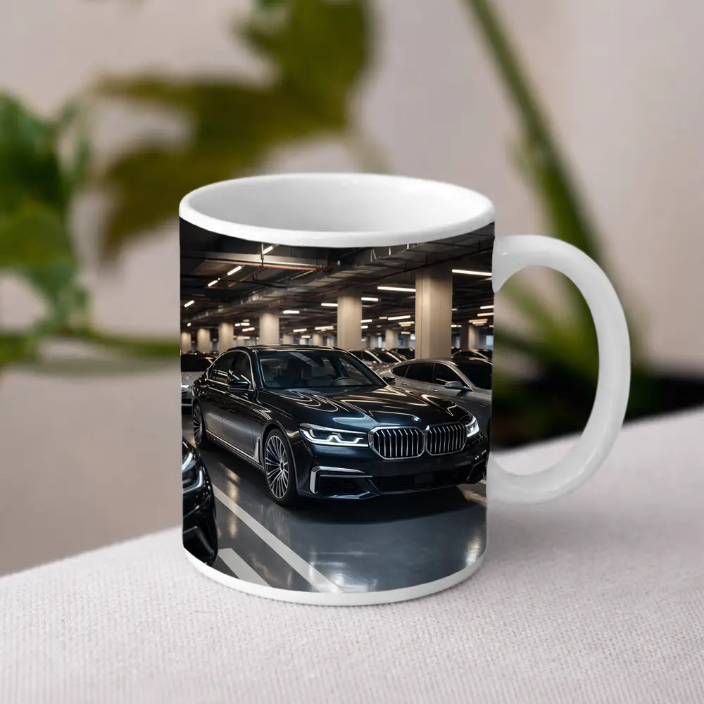 BMW Seven Series Black Sedan Parking Garage – Mugs