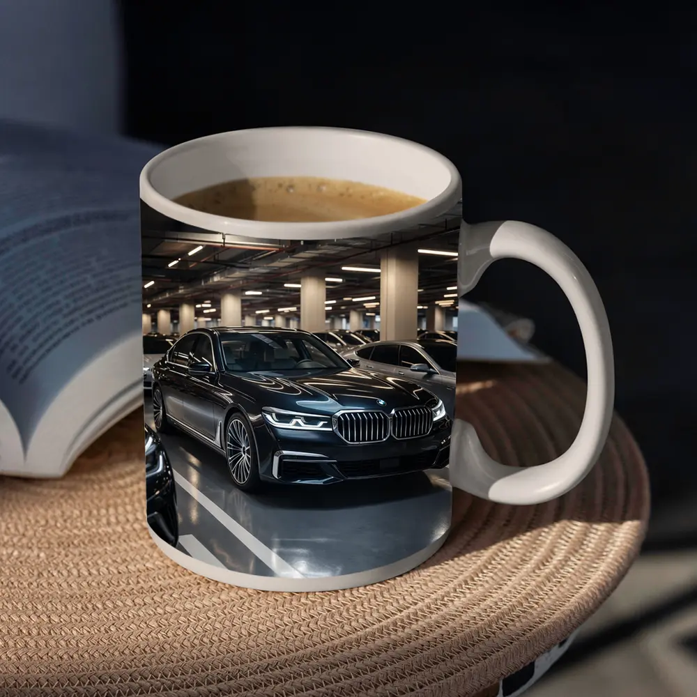 BMW Seven Series Black Sedan Parking Garage – Mugs