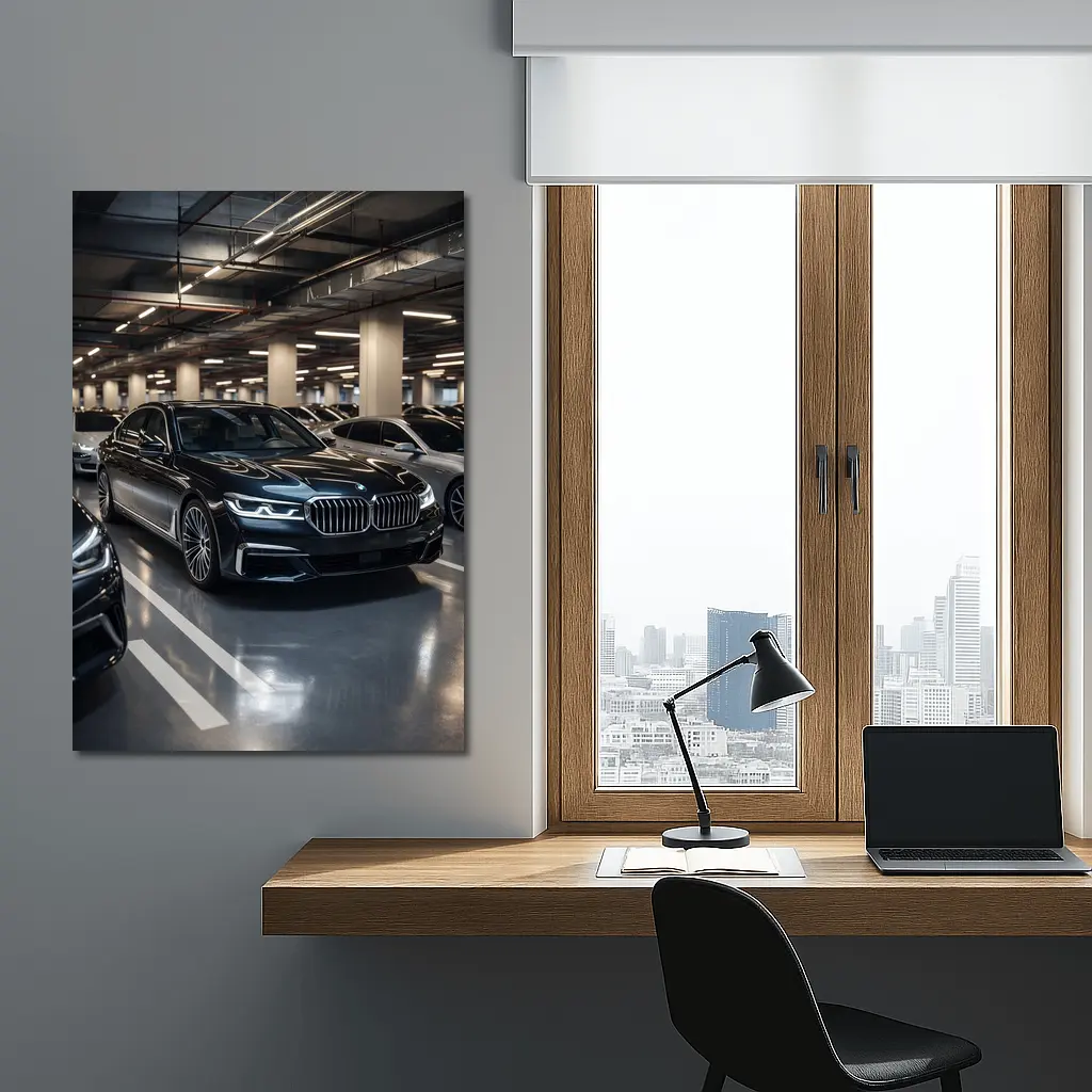 BMW Seven Series Black Sedan Parking Garage – Wall Art