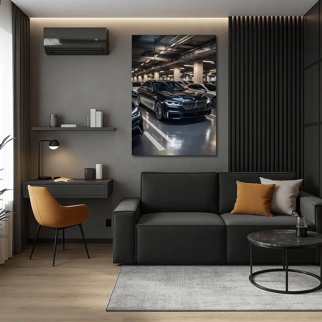 BMW Seven Series Black Sedan Parking Garage – Wall Art