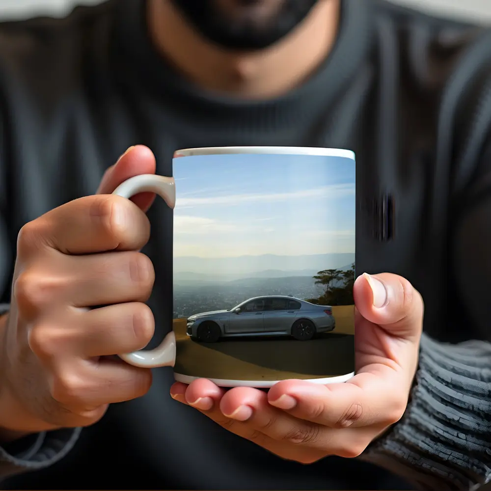 BMW 7 Series Silver Sedan Desert Overlook – Mugs