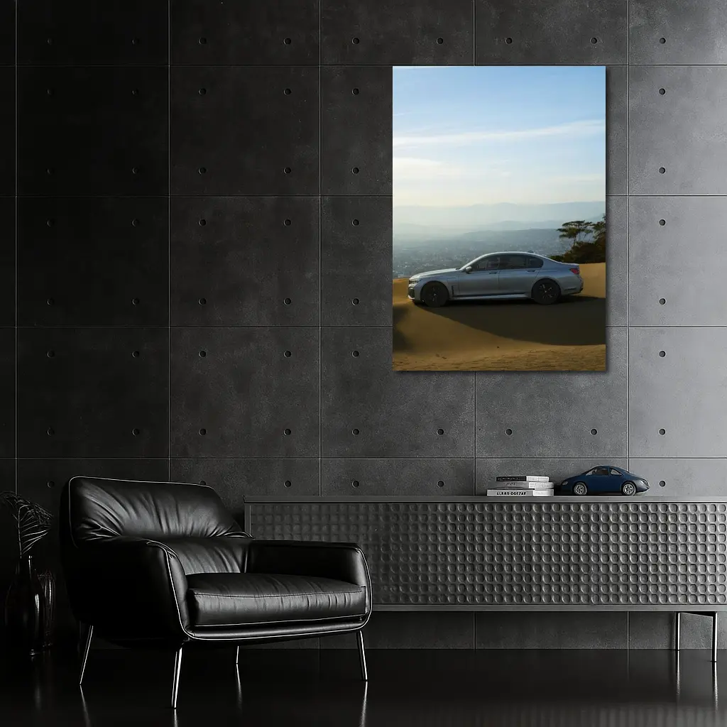 BMW 7 Series Silver Sedan Desert Overlook – Wall Art
