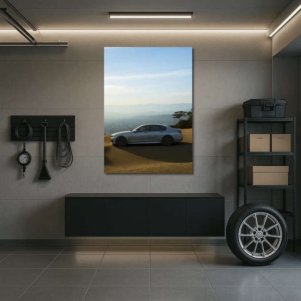 BMW 7 Series Silver Sedan Desert Overlook – Wall Art