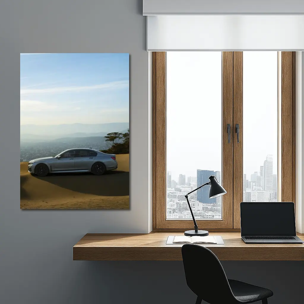 BMW 7 Series Silver Sedan Desert Overlook – Wall Art