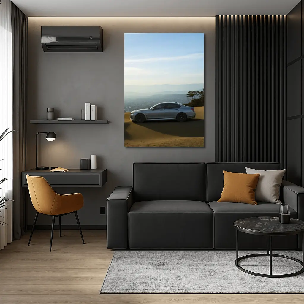 BMW 7 Series Silver Sedan Desert Overlook – Wall Art