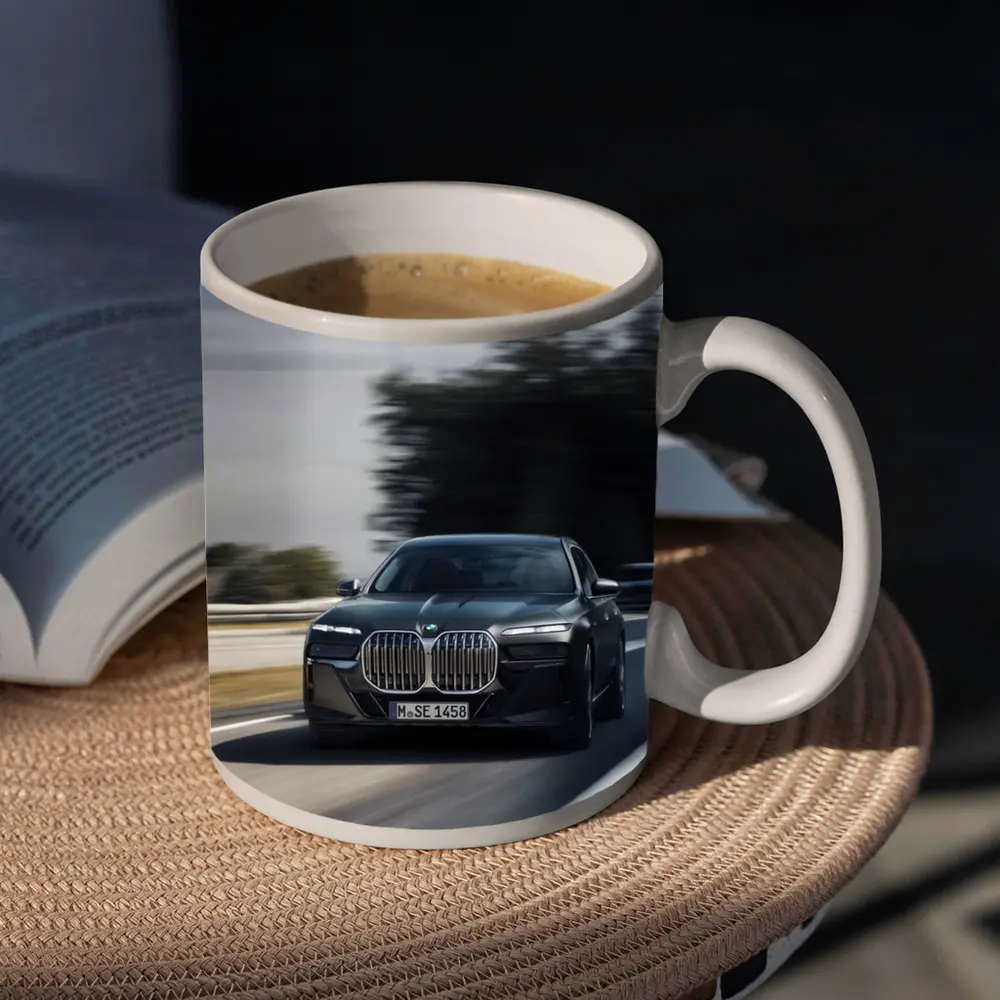 BMW 7 Series Black Sedan on Highway – Mugs