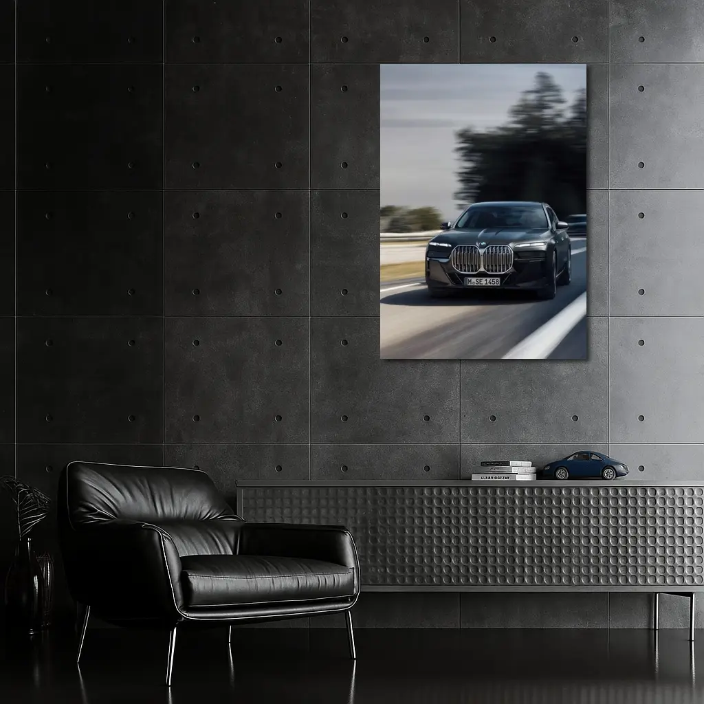 BMW 7 Series Black Sedan on Highway – Wall Art