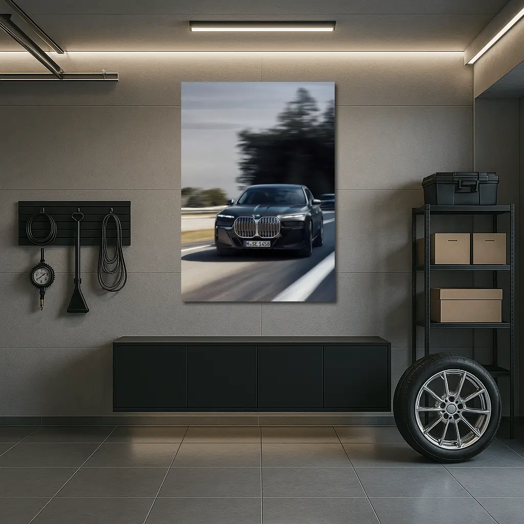 BMW 7 Series Black Sedan on Highway – Wall Art