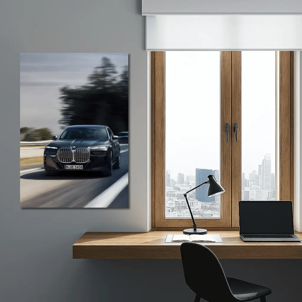 BMW 7 Series Black Sedan on Highway – Wall Art