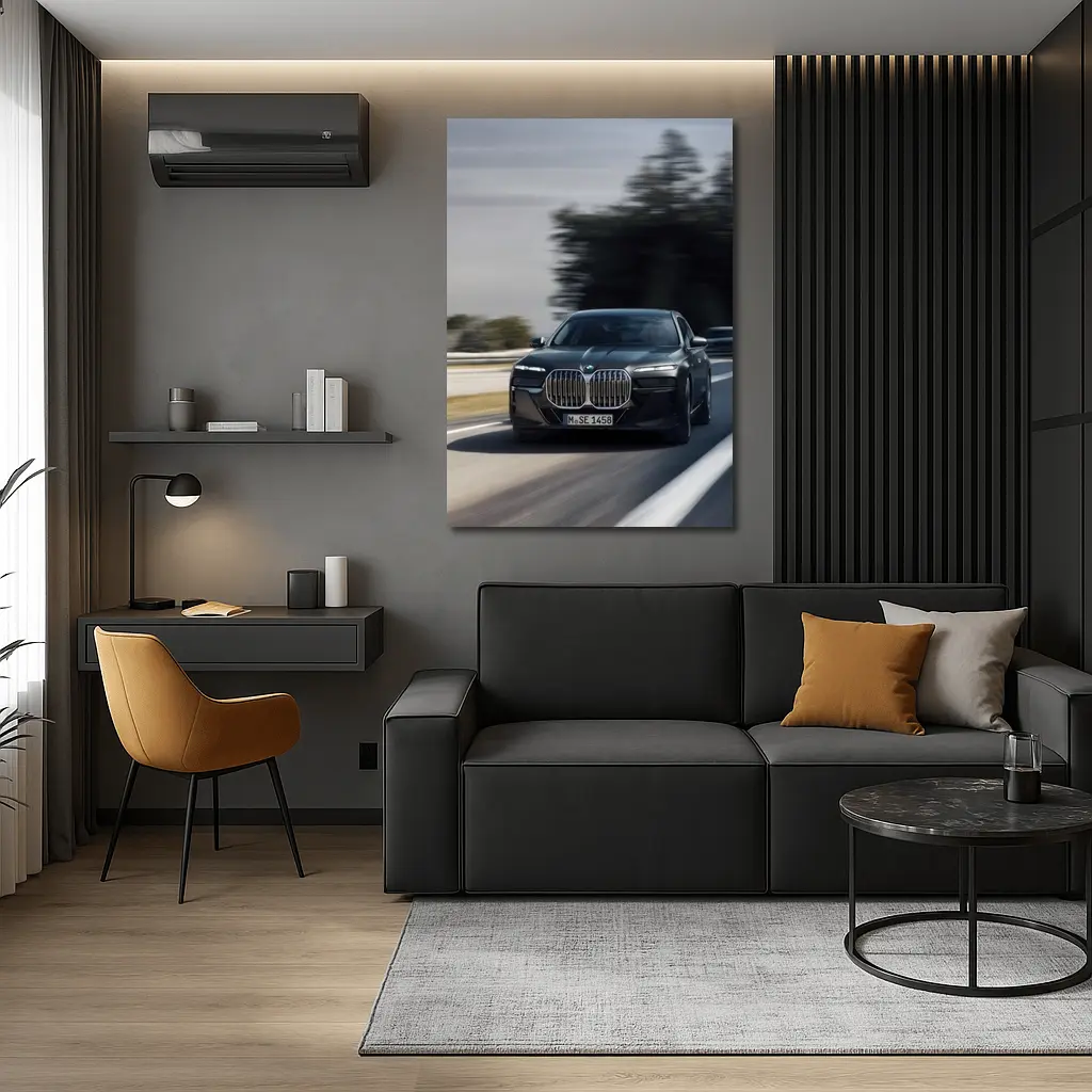 BMW 7 Series Black Sedan on Highway – Wall Art