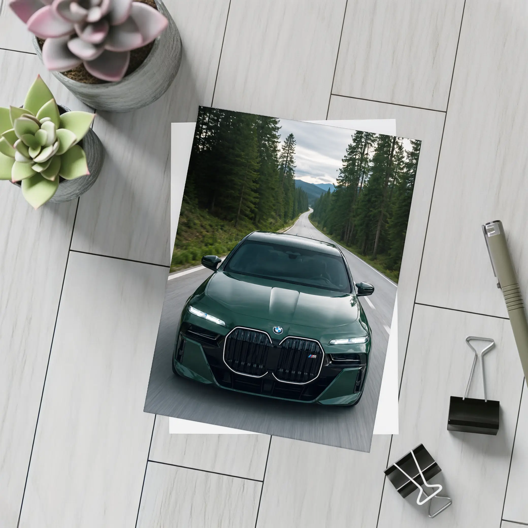 BMW 7 Series Green Forest Road Drive – Postcards
