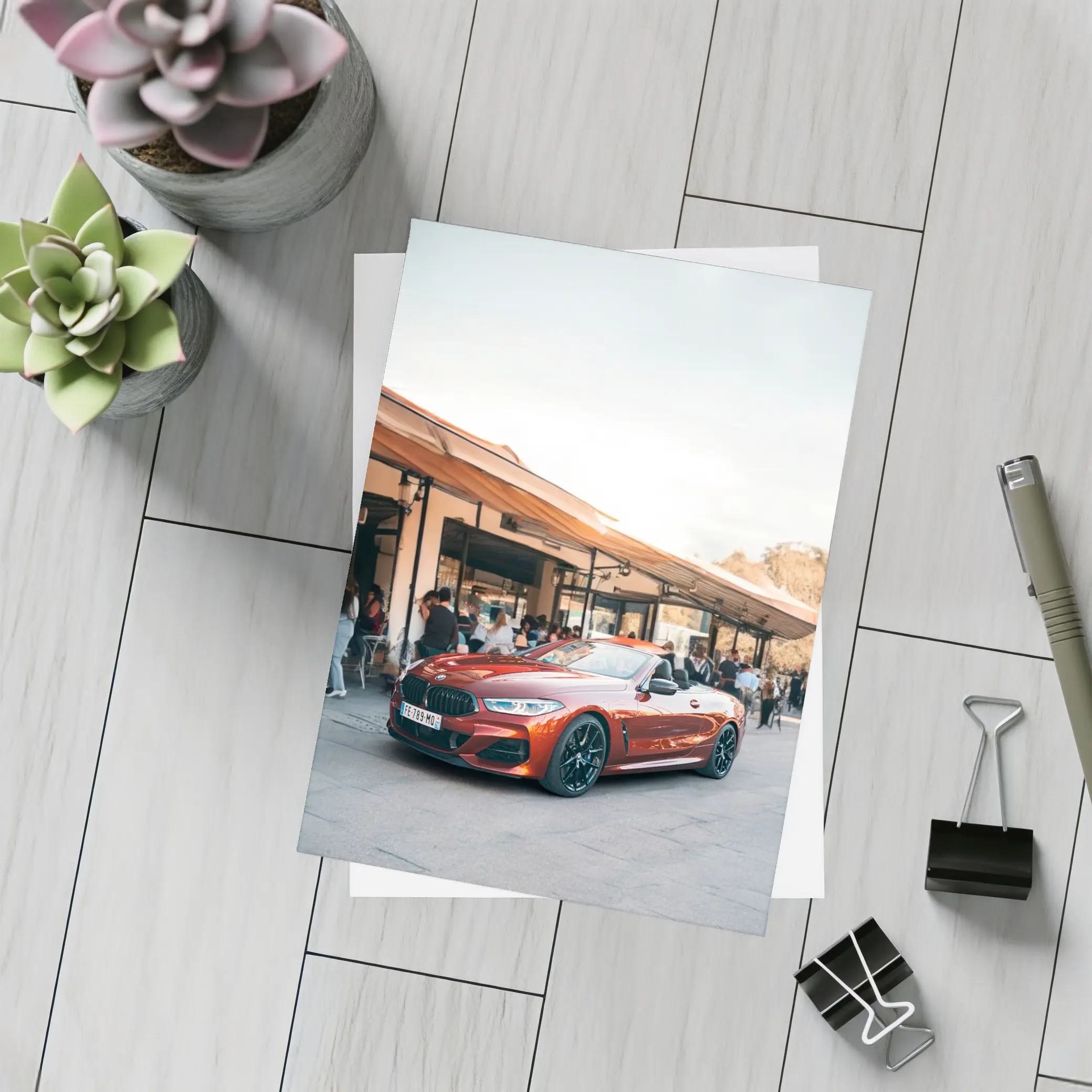 BMW M8 Convertible Parked Outside Cafe – Postcards