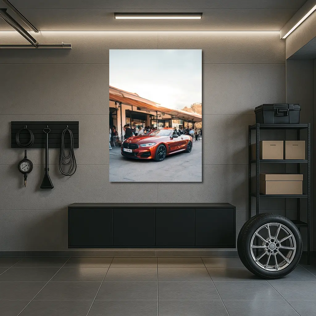 BMW M8 Convertible Parked Outside Cafe – Wall Art
