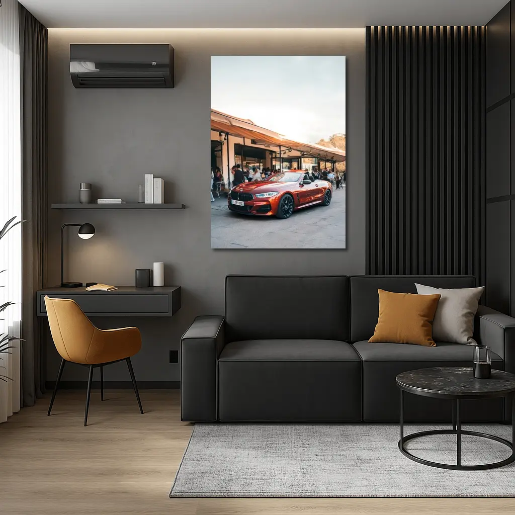 BMW M8 Convertible Parked Outside Cafe – Wall Art