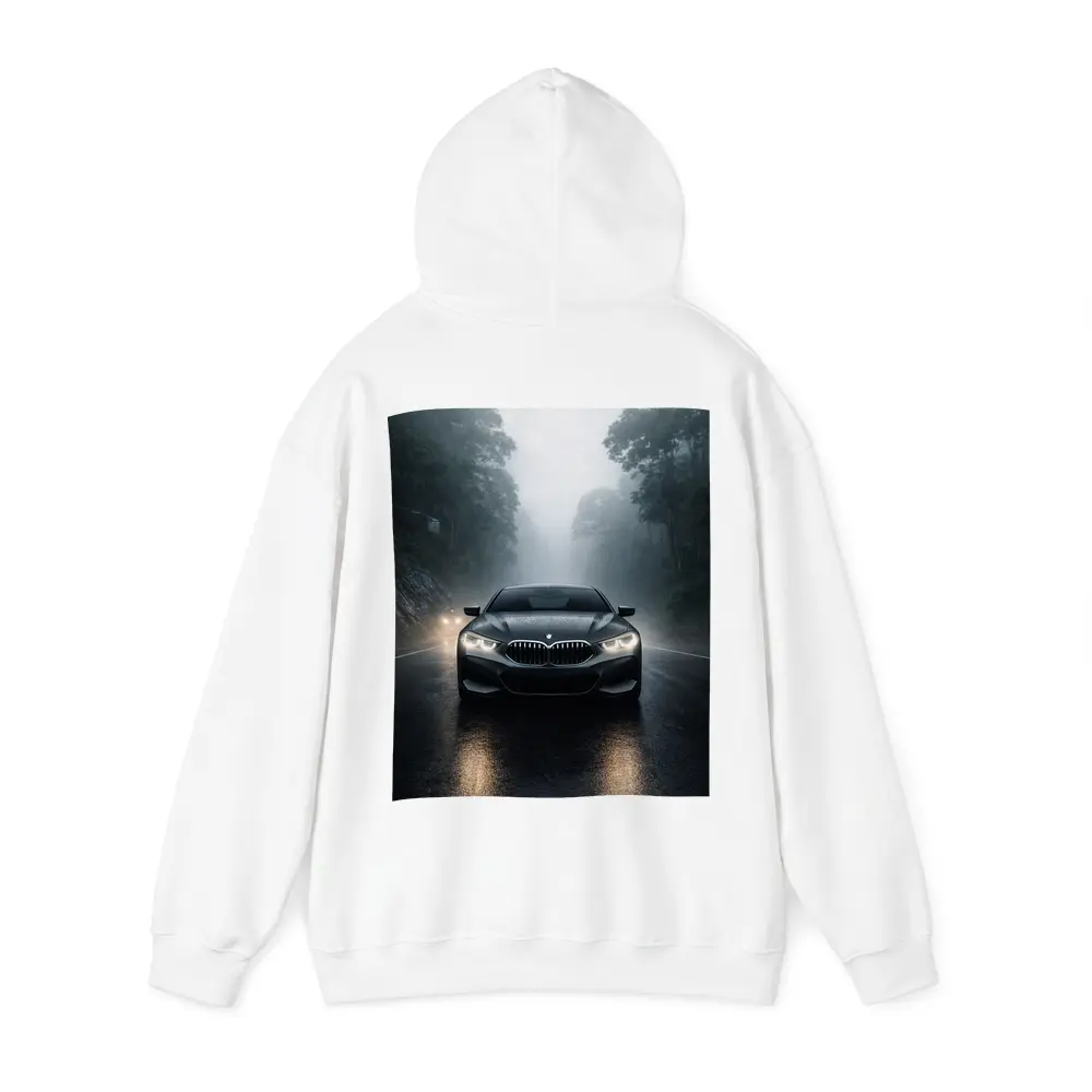 BMW 8 Series Front View Foggy Road – Hoodies