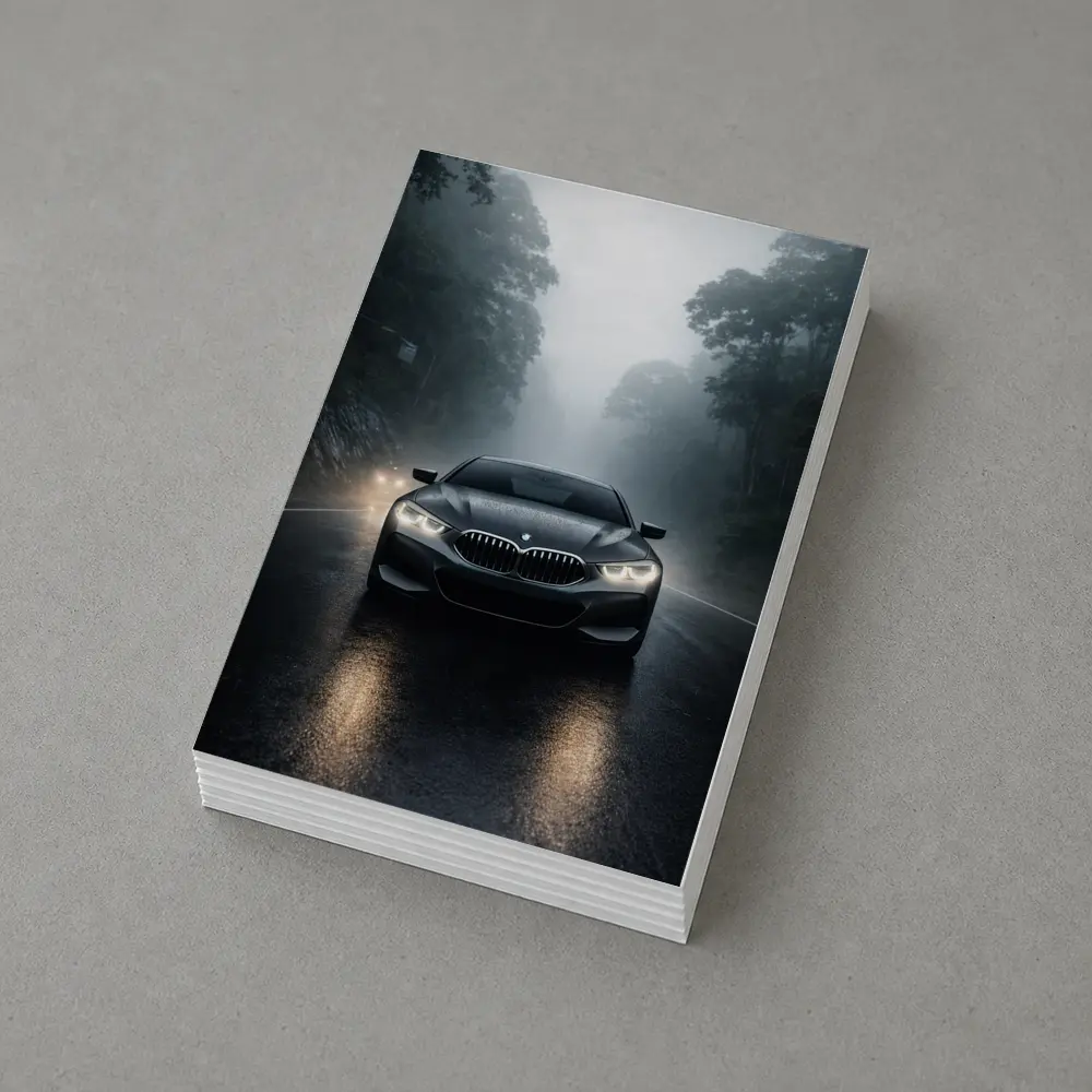 BMW 8 Series Front View Foggy Road – Postcards