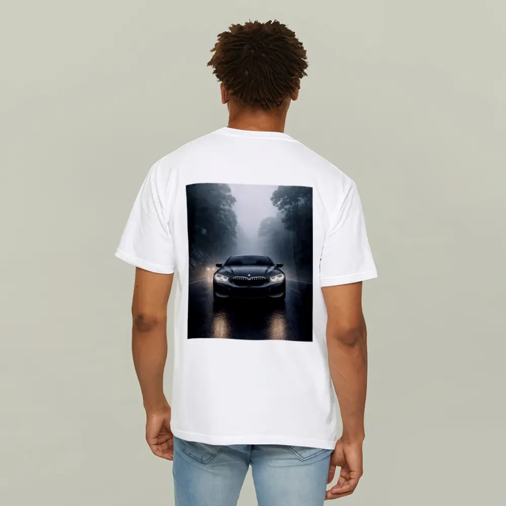 BMW 8 Series Front View Foggy Road – T-Shirts
