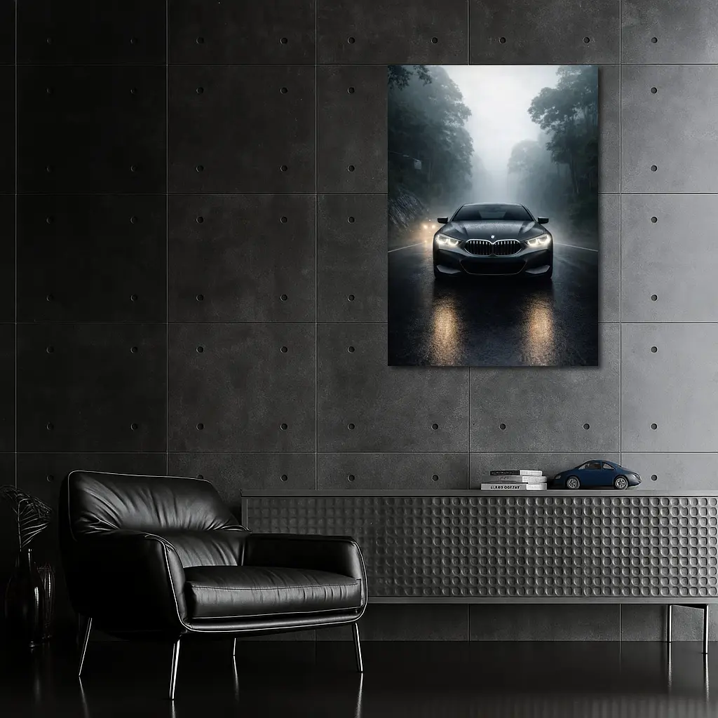 BMW 8 Series Front View Foggy Road – Wall Art