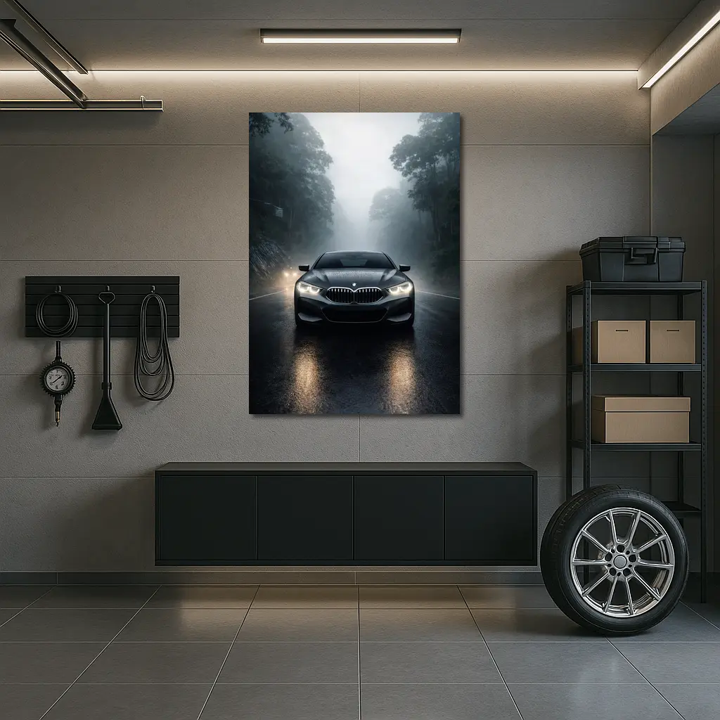 BMW 8 Series Front View Foggy Road – Wall Art