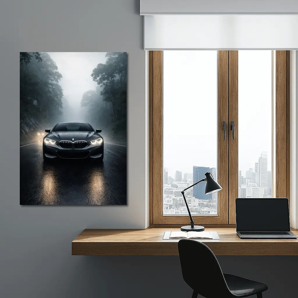 BMW 8 Series Front View Foggy Road – Wall Art