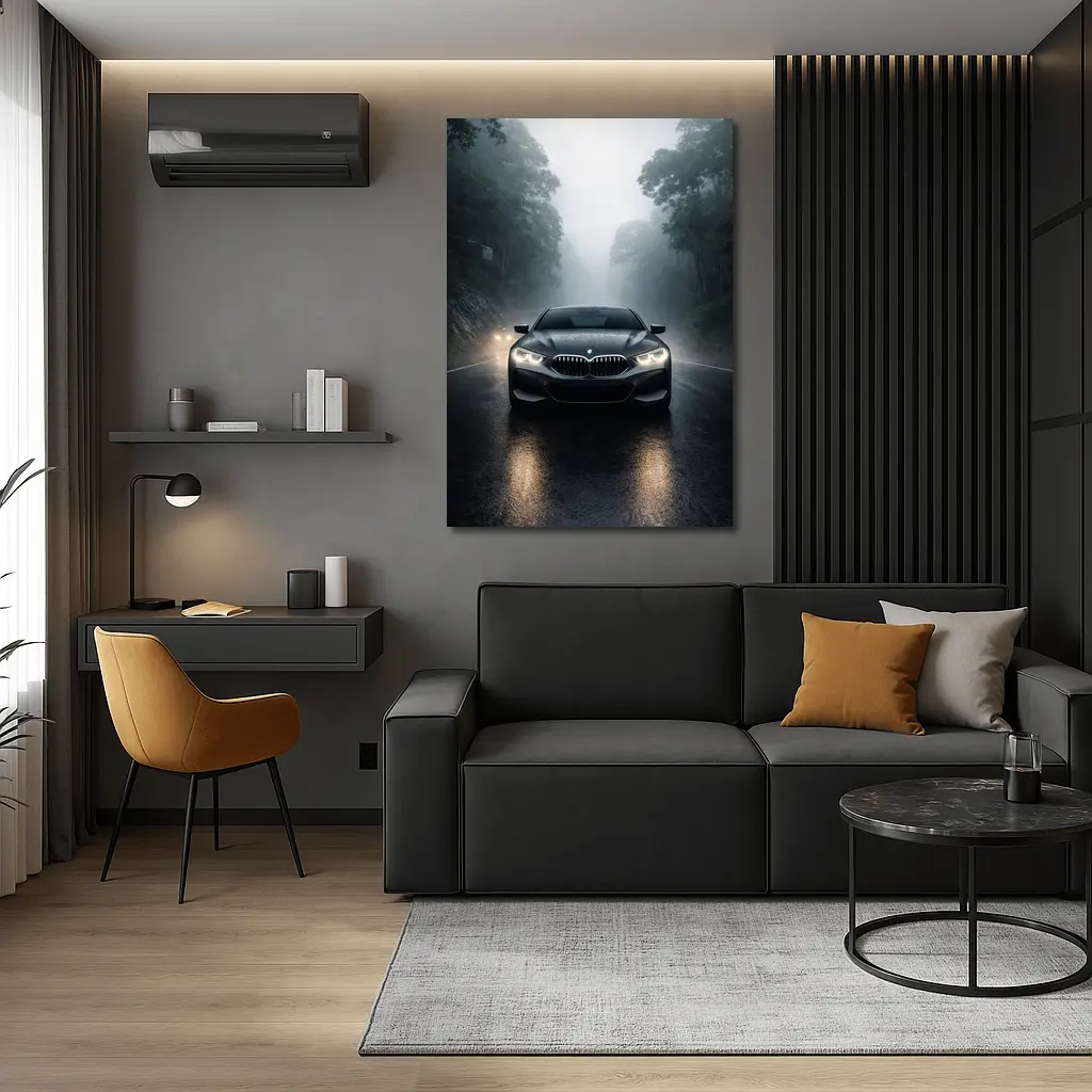 BMW 8 Series Front View Foggy Road – Wall Art
