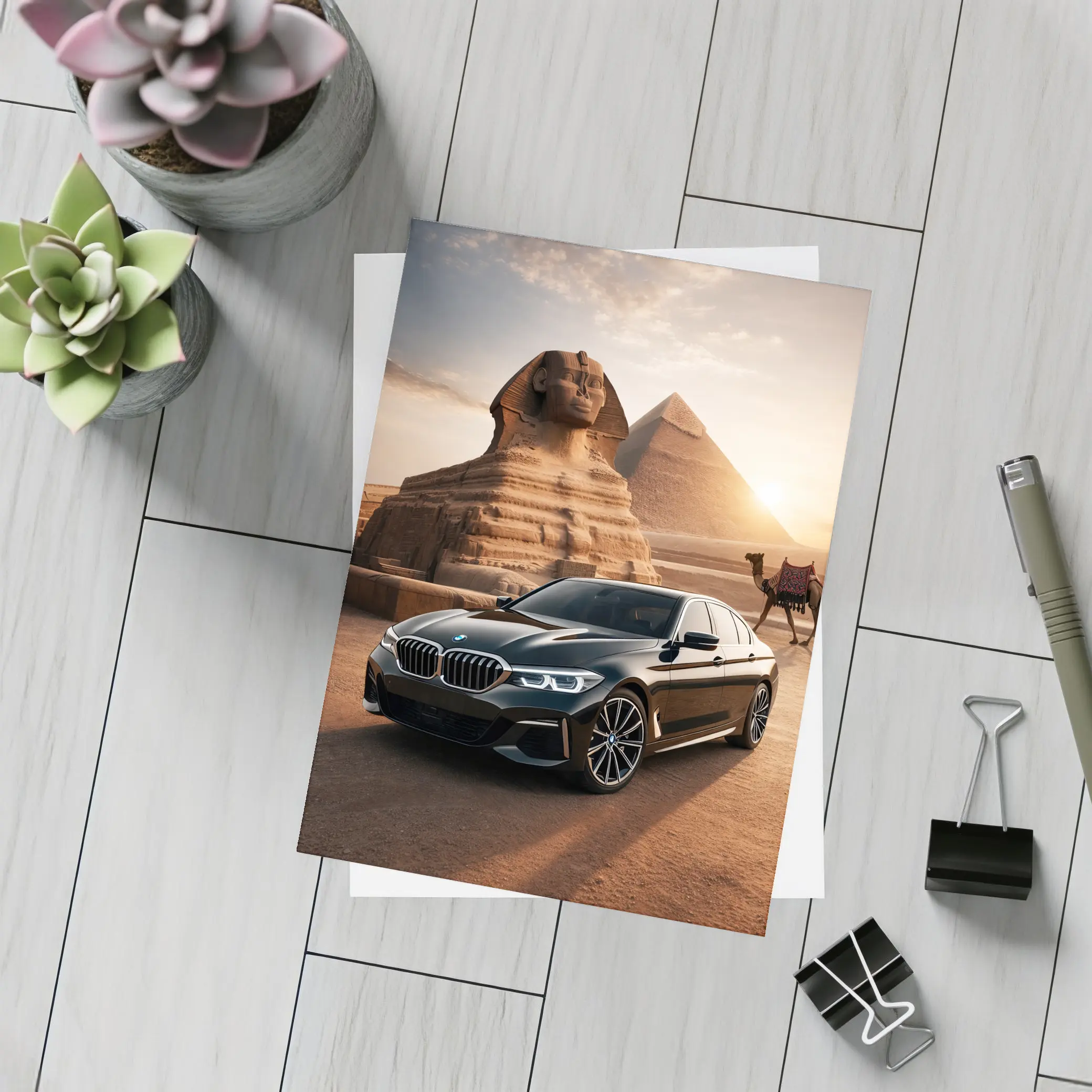 BMW 5 Series Black Egypt Pyramids Sphinx – Postcards