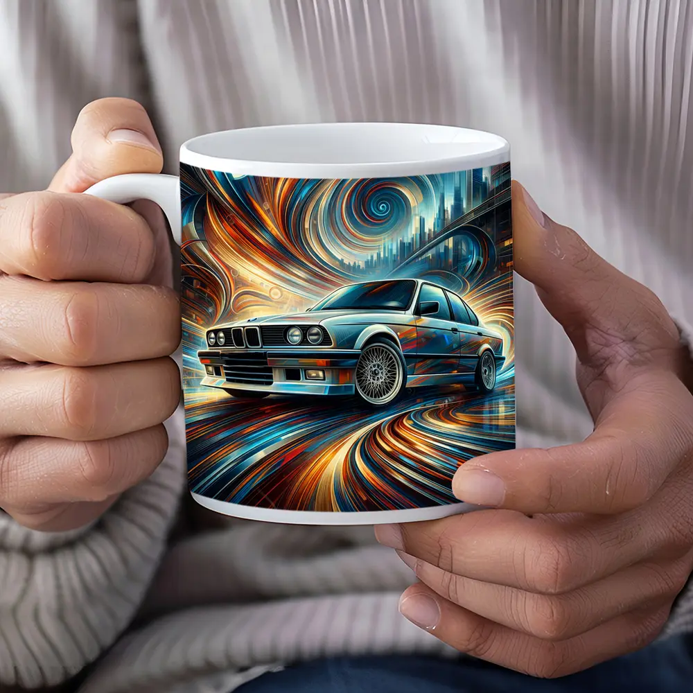 BMW E30 Swirling Abstract City Art – Mugs