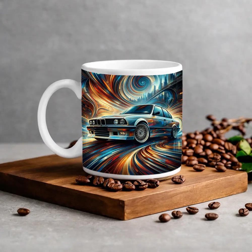 BMW E30 Swirling Abstract City Art – Mugs